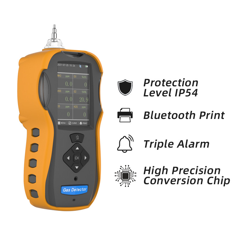 شاشة TFT LCD CO H2S CO2 pid voc NH3 NO2 SO2 كاشف غاز متعدد محمول لاختبار تسرب الغاز